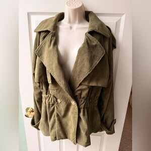 Alice Blue Olive Corduroy Trench Coat